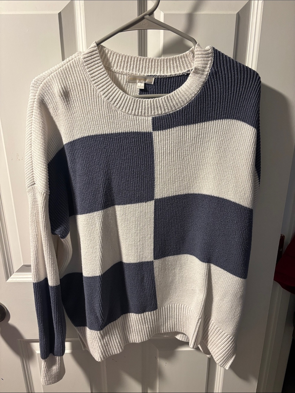 Striped Crewneck Sweater in White and Navy